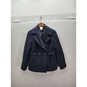 St. Johns Bay Womens Double-Breasted Peacoat Petite Small Navy Blue Wool Blend